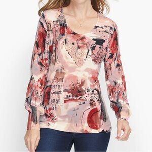 Talbots Women’s Pure Marino Wool Scoop Next Sweater in Hello Paris City Scape